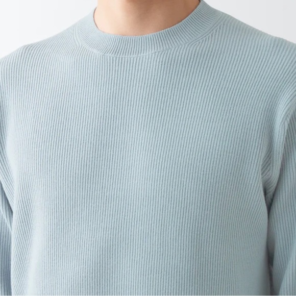 Muji Men's Shape-Keeping Knitted Crew Neck Sweater size small. blue - Picture 7 of 7